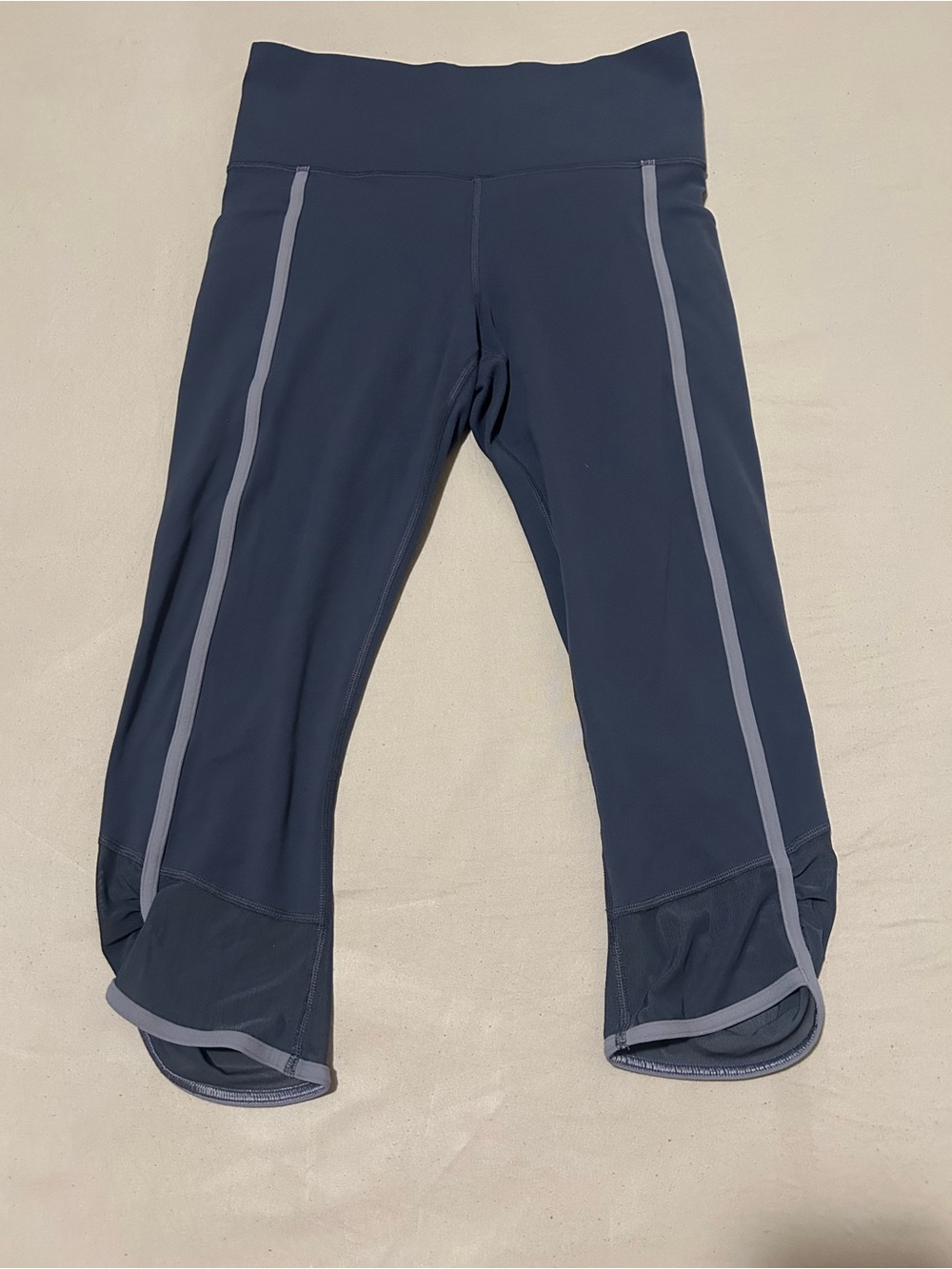 Athleta Navy Capri Leggings with Light Gray Side Trim